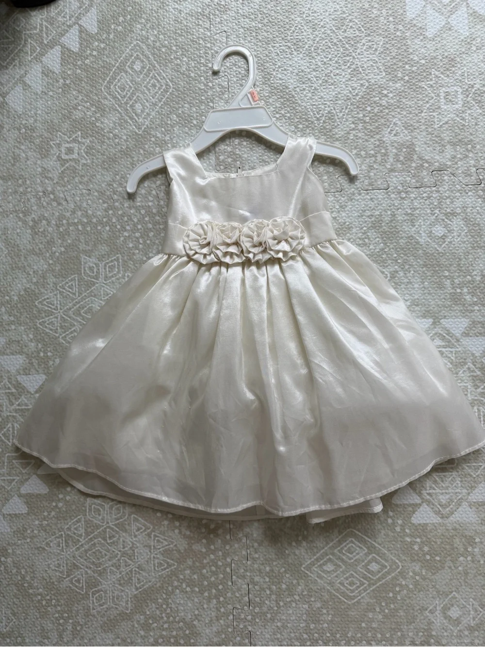 Girls ivory Satin Flower-Band Formal Dress